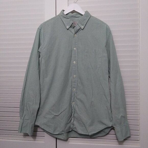 J Crew Factory Mens Green White Small Check Button Down Shirt - Picture 1 of 5